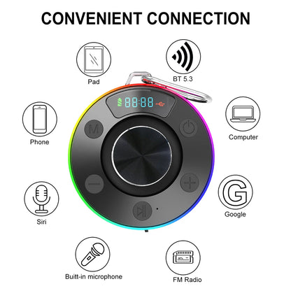 Bluetooth 5.3 Waterproof Shower Speaker with Suction Cup IPX7 for Beach Pool and Bathroom Use